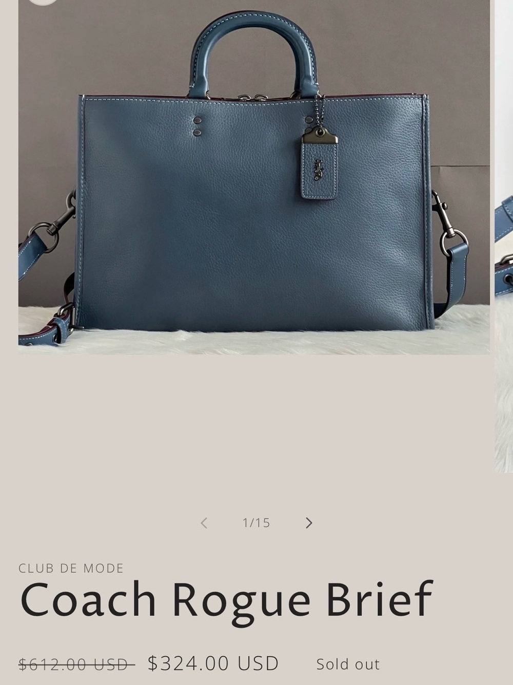 Coach Blue Rogue Leather Laptop Bag with Detachable Strap
